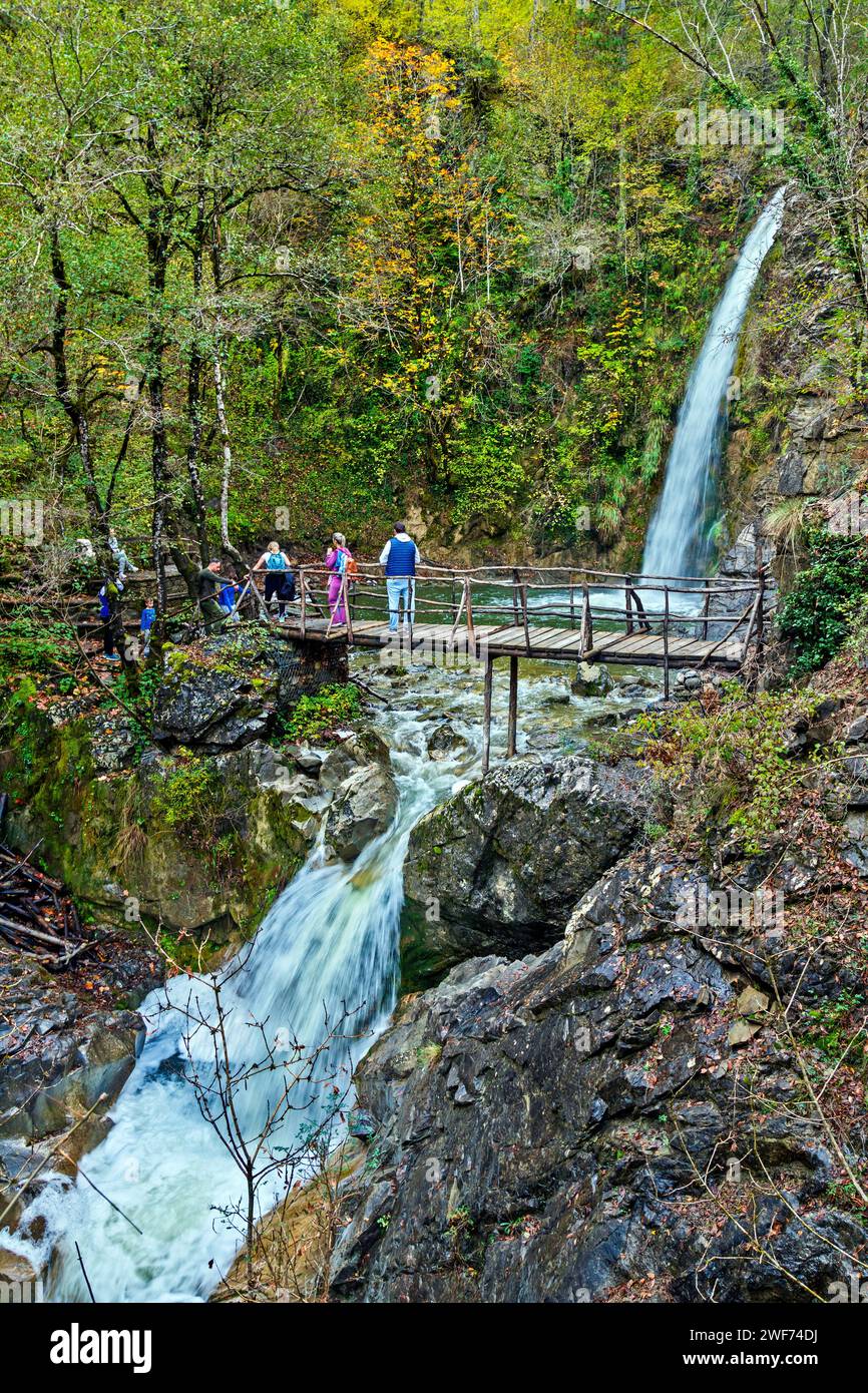 'Balta di Stringa' waterfalls, close to Iliochori village, Zagori region, Ioannina, Epirus, Greece. Stock Photo