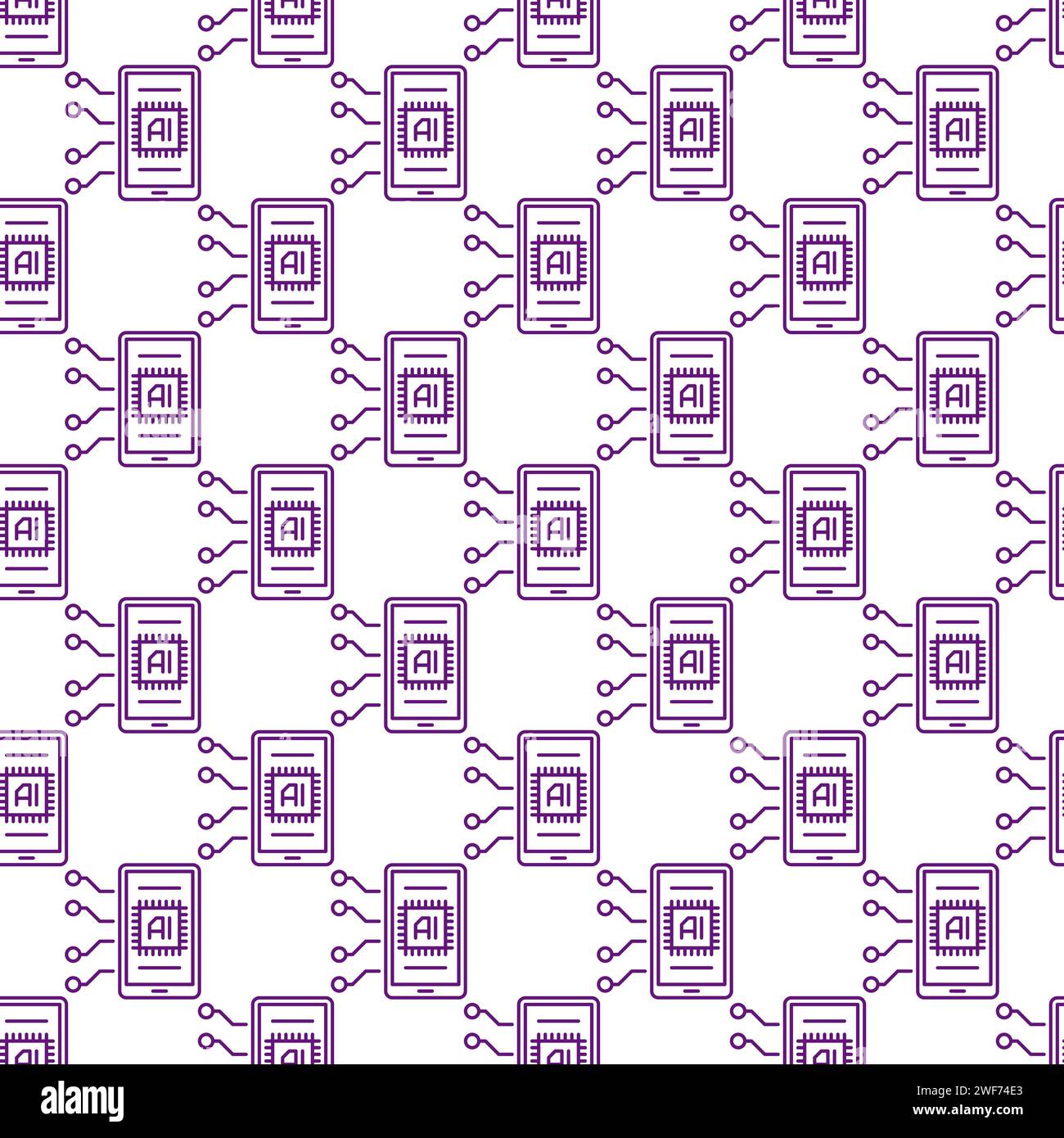 AI Smartphone Device vector Artificial Intelligence concept outline Seamless Pattern Stock Vector