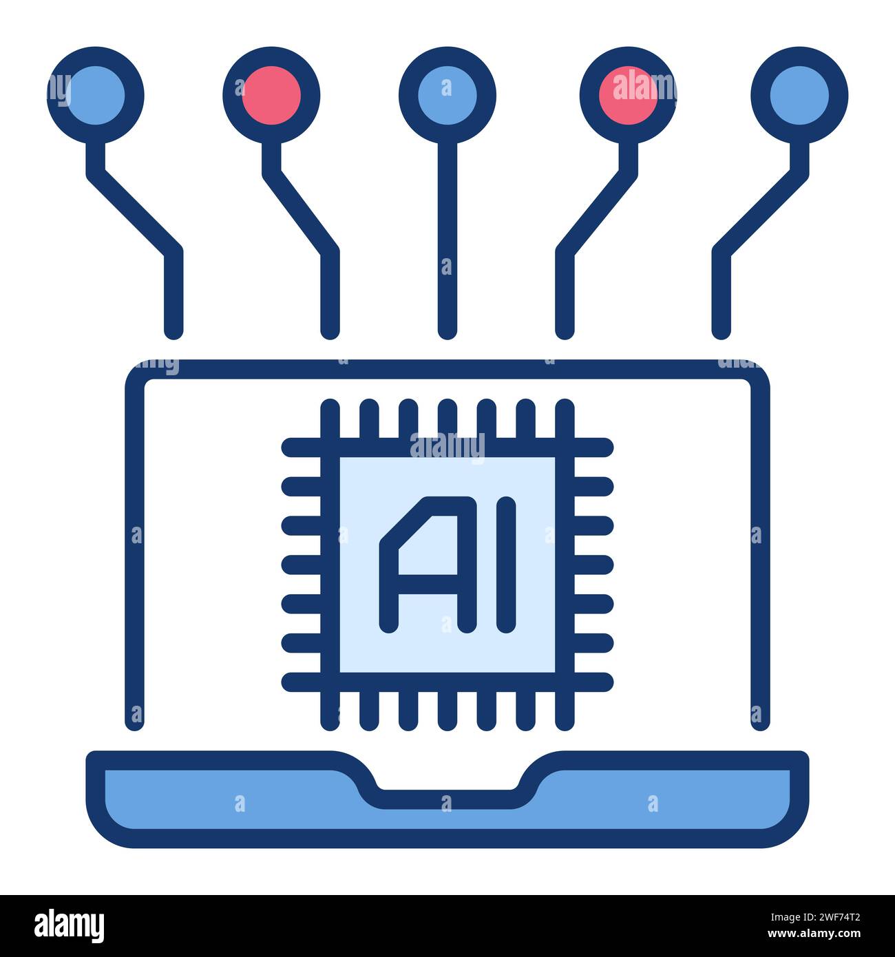 Laptop with Artificial Intelligence AI vector concept colored icon or sign Stock Vector