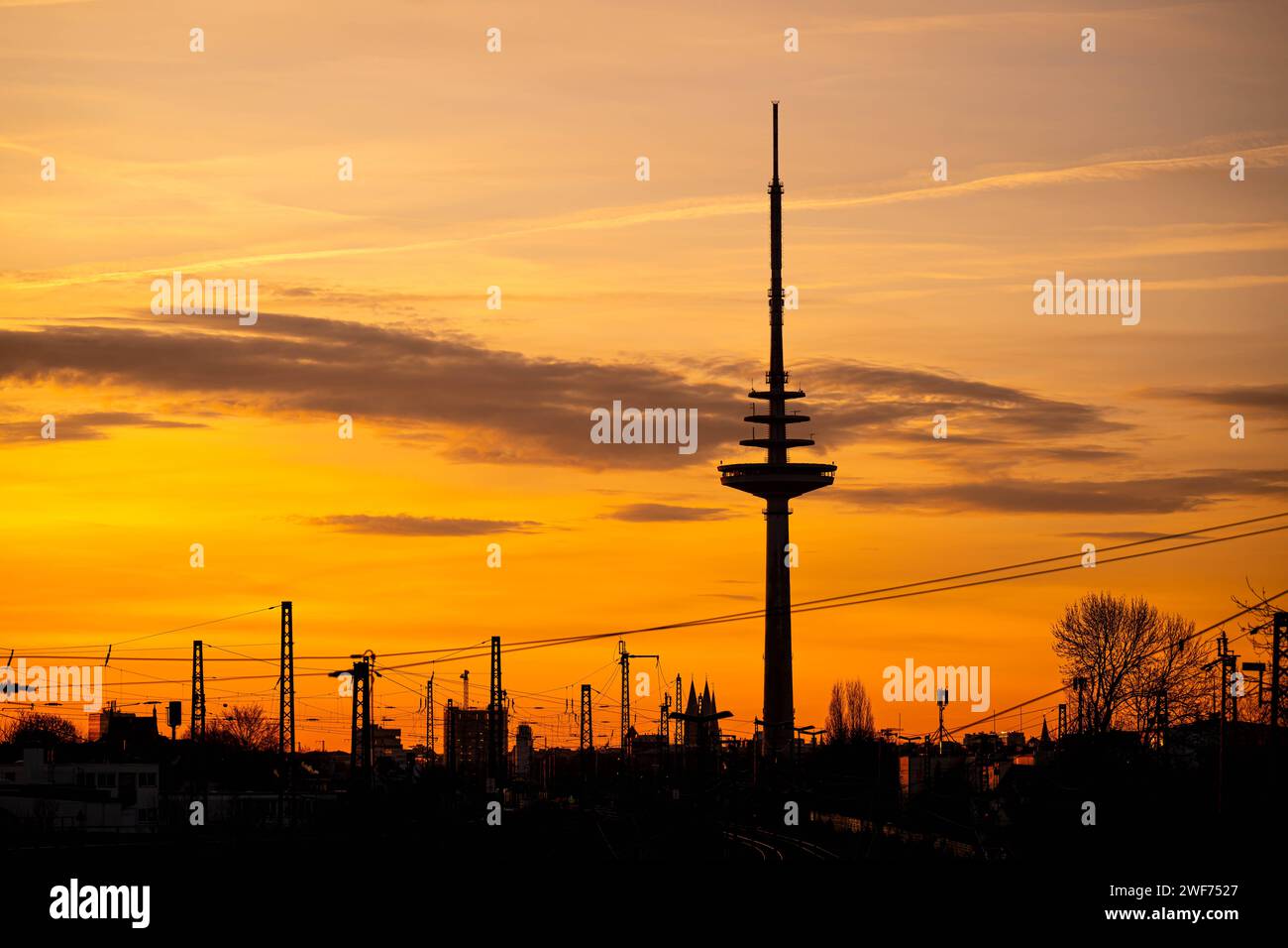Bremen, Germany. 29th Jan, 2024. The sun rises behind the Bremen television tower. On Monday, it will be cloudy almost everywhere in the north, only in the south-east should the sun come out from time to time. Credit: Sina Schuldt/dpa/Alamy Live News Stock Photo