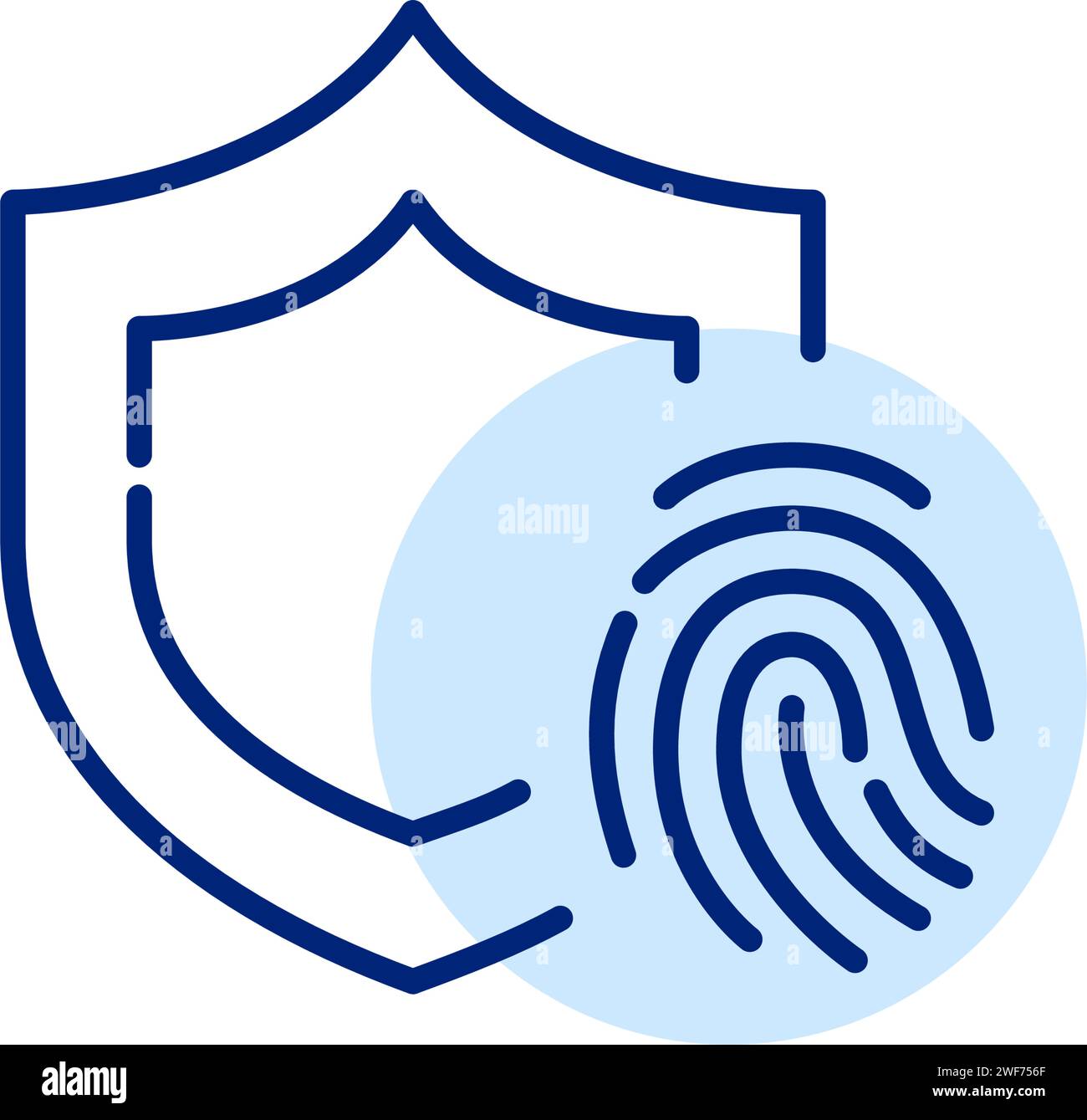 Biometric access protection. Fingerprint recognition and shield. Pixel perfect, editable stroke Stock Vector