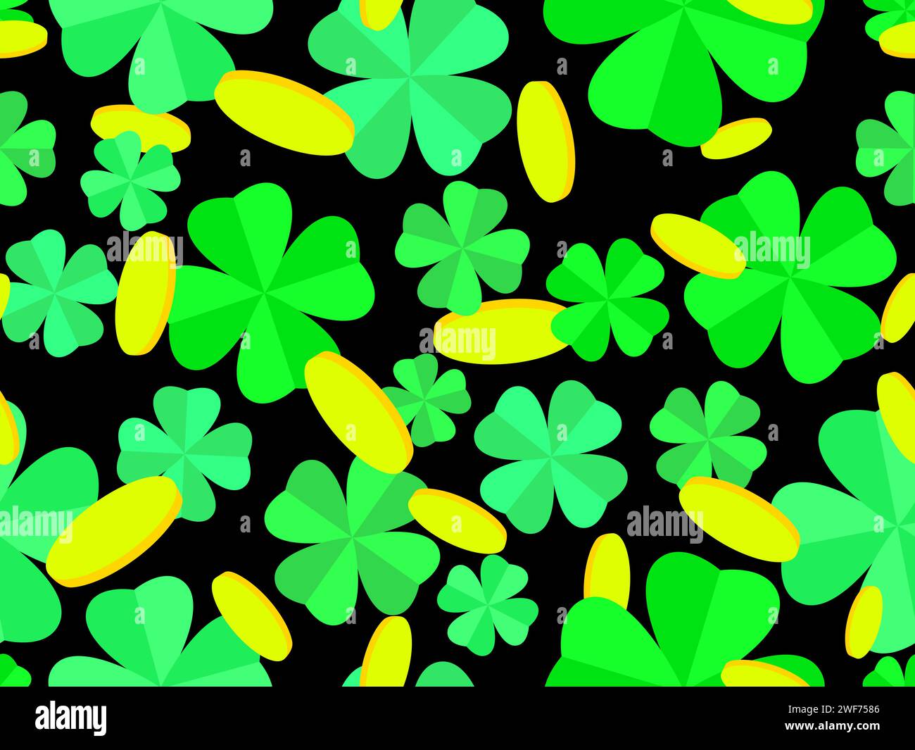 Seamless pattern with green clover leaves and gold coins for St ...