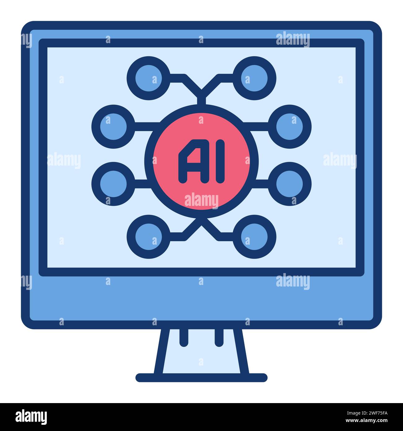 AI Brain on Computer Screen - Artificial Intelligence vector concept ...