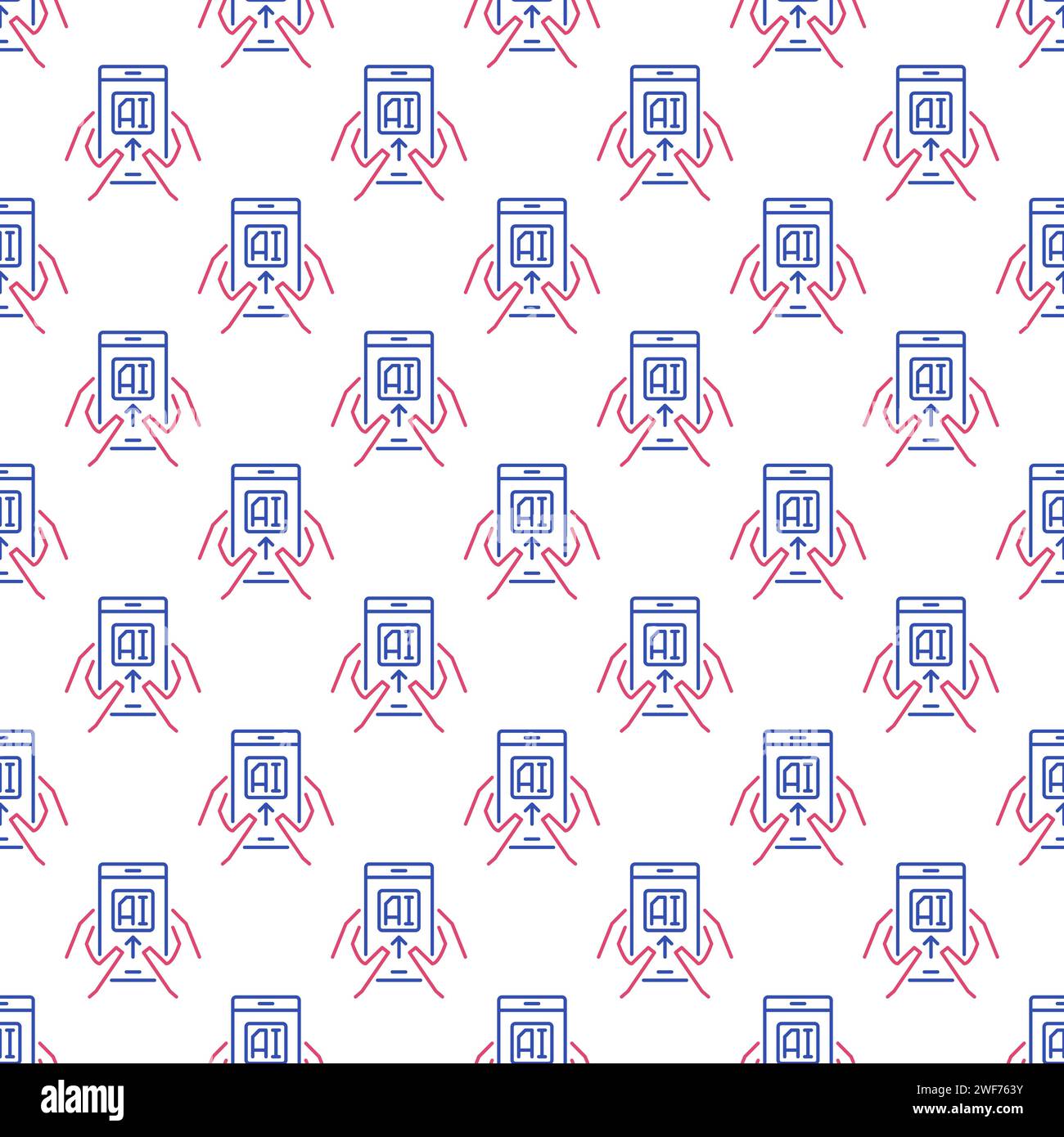 Artificial Intelligence on Smartphone in Hands vector AI concept Seamless Pattern in thin line style Stock Vector