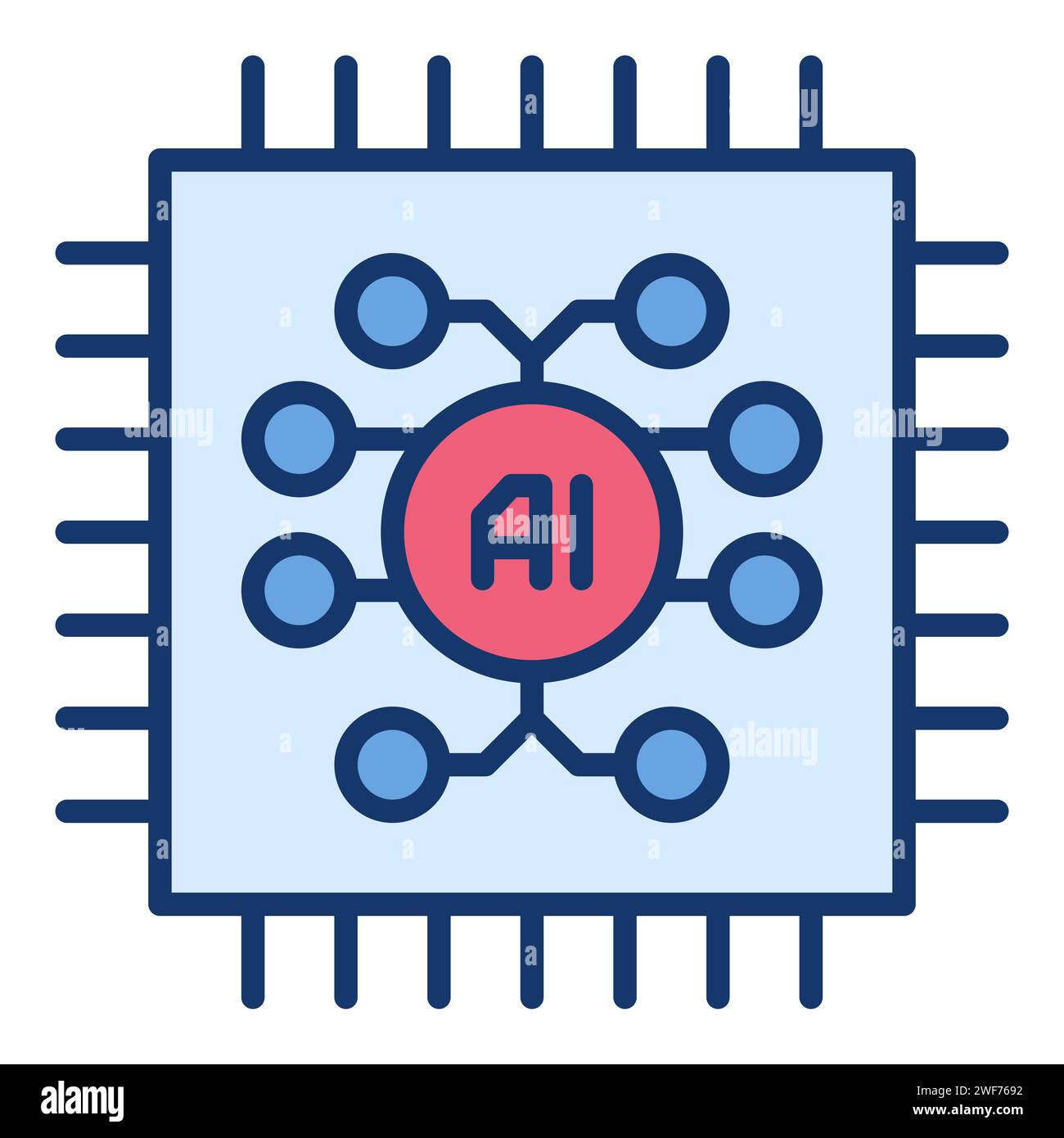 Computer Chip with AI Brain vector Artificial Intelligence Technology concept colored icon or design element Stock Vector