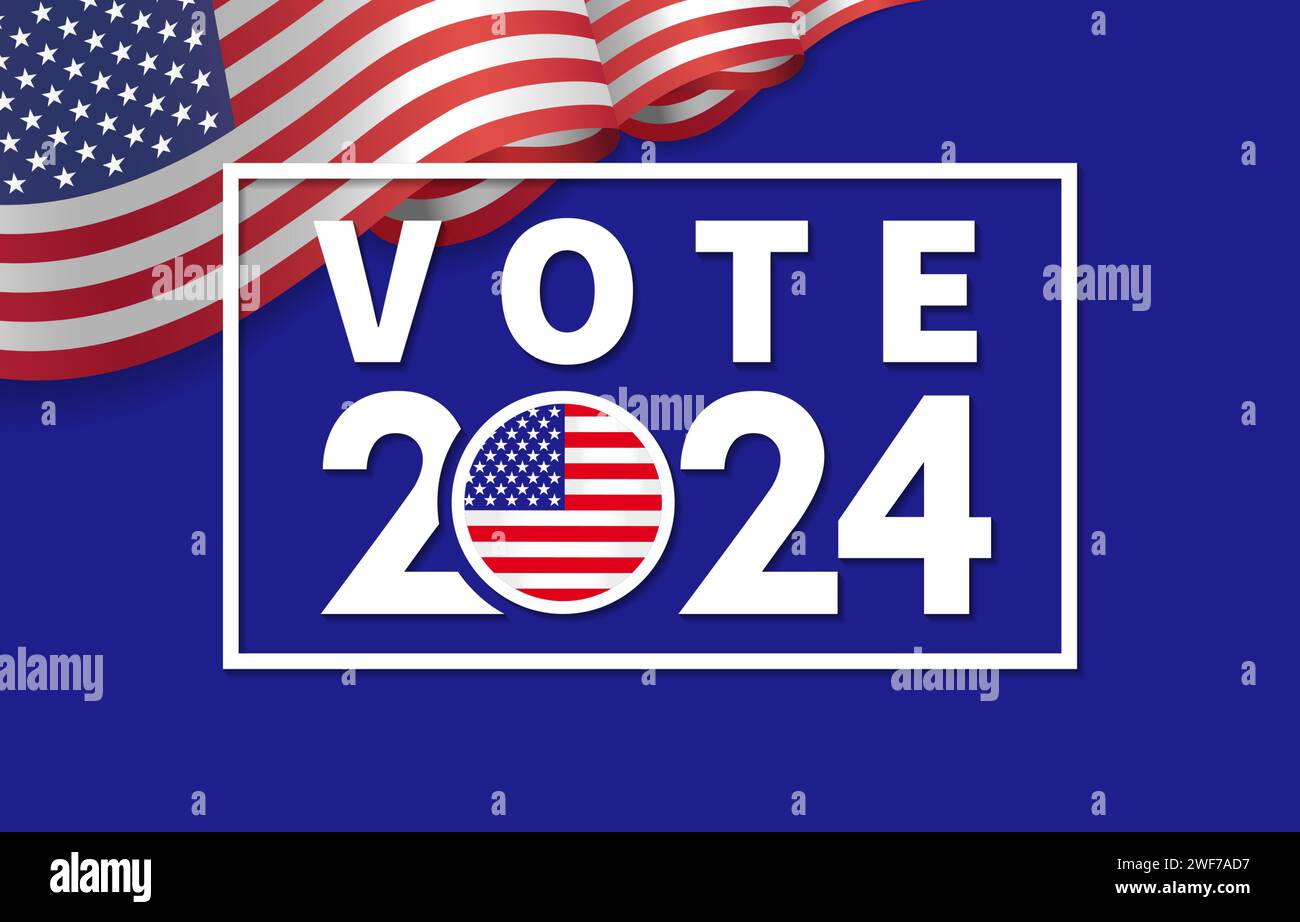 Vote 2024, waving flag USA in frame. US Vote day, November 5