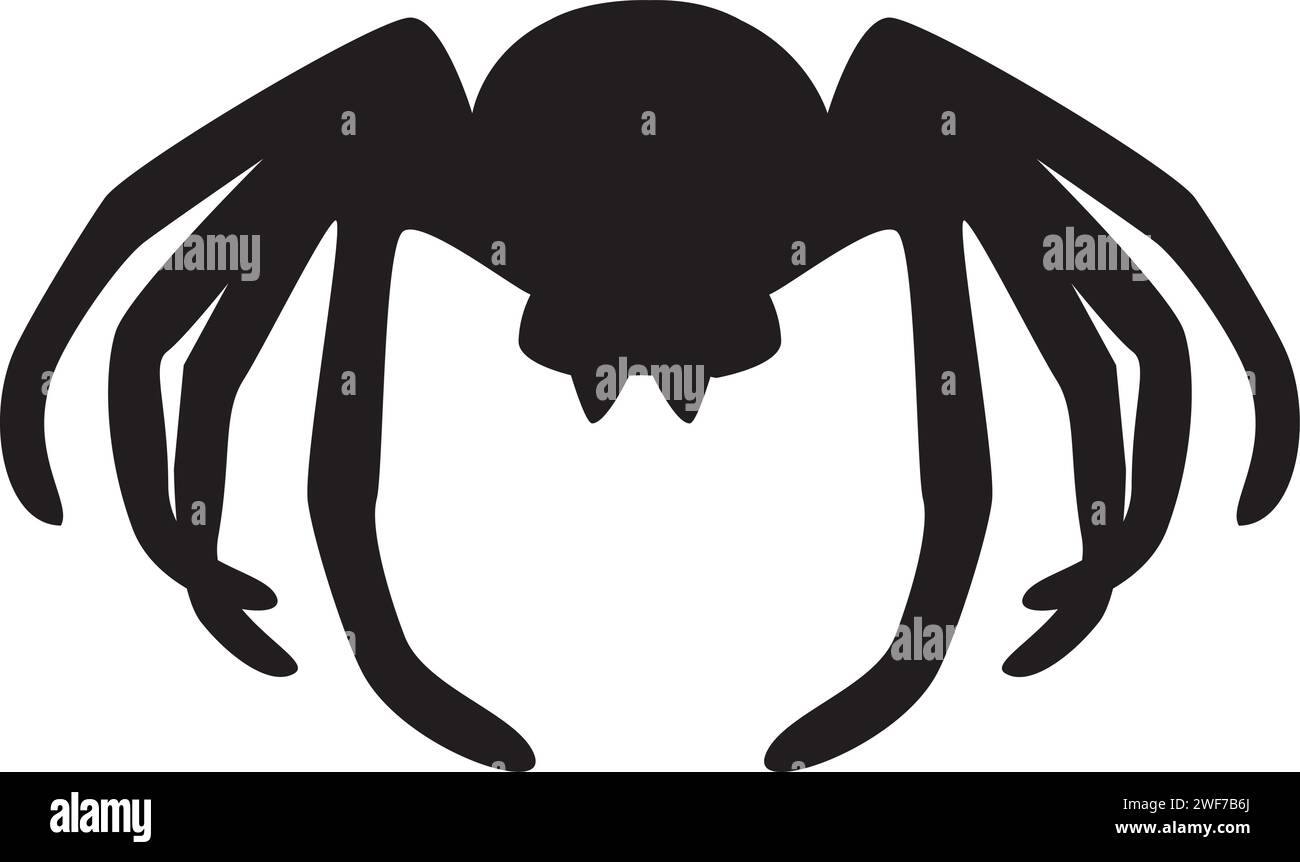 Black silhouette huge spider animal body, fairy tale Halloween character. Creepy shadow outline of nocturnal spider scarecrow. Simple black and white Stock Vector