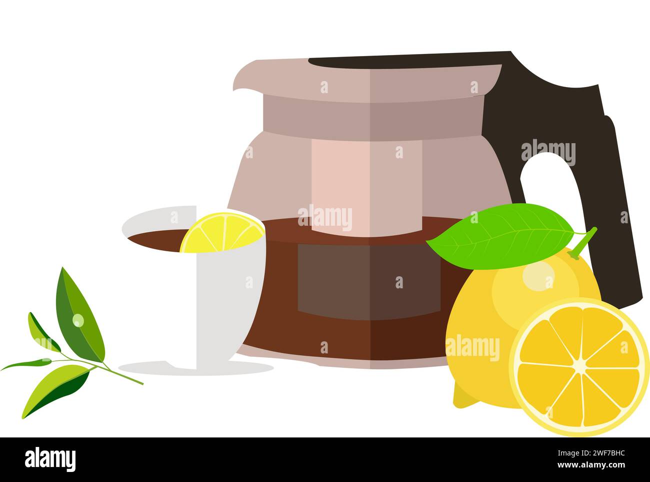 Tea with lemon vector icon isolated on white Stock Vector