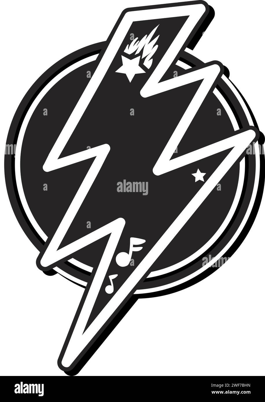 Minimalistic logo emblem of Electric Lightning Discharge. Badge template for slogan and name brand against round backdrop. Simple black and white vect Stock Vector