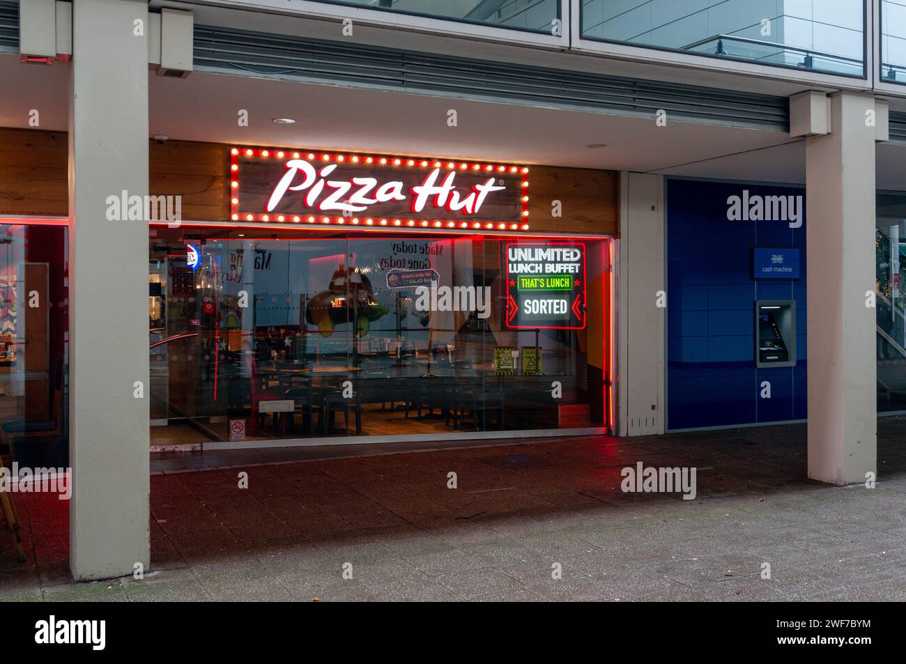 Exterior of a Pizza Hut restaurant, Centre MK. Milton Keynes, UK Stock Photo