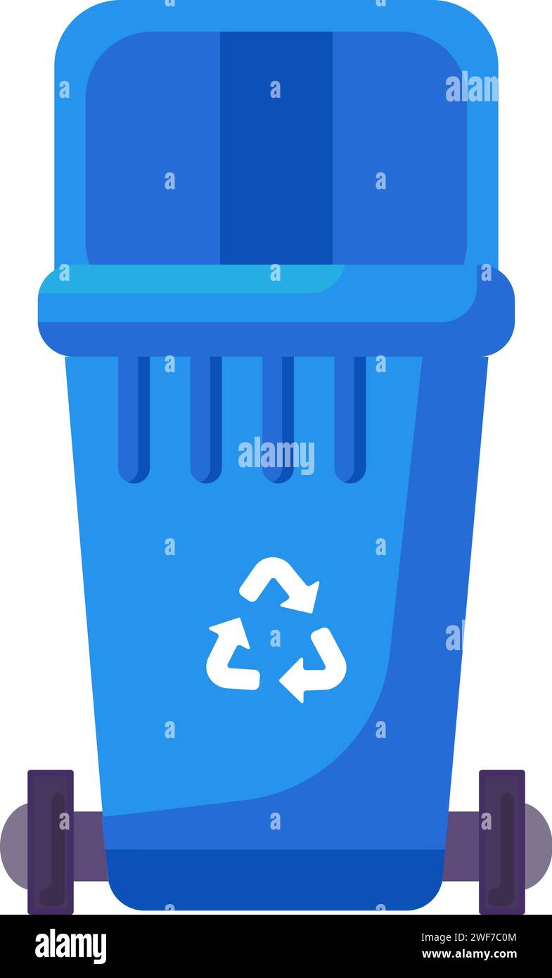 Opened transportable container with lid for storing, recycling and sorting used household paper waste. Empty trash bin for scrap paper and cardboard b Stock Vector