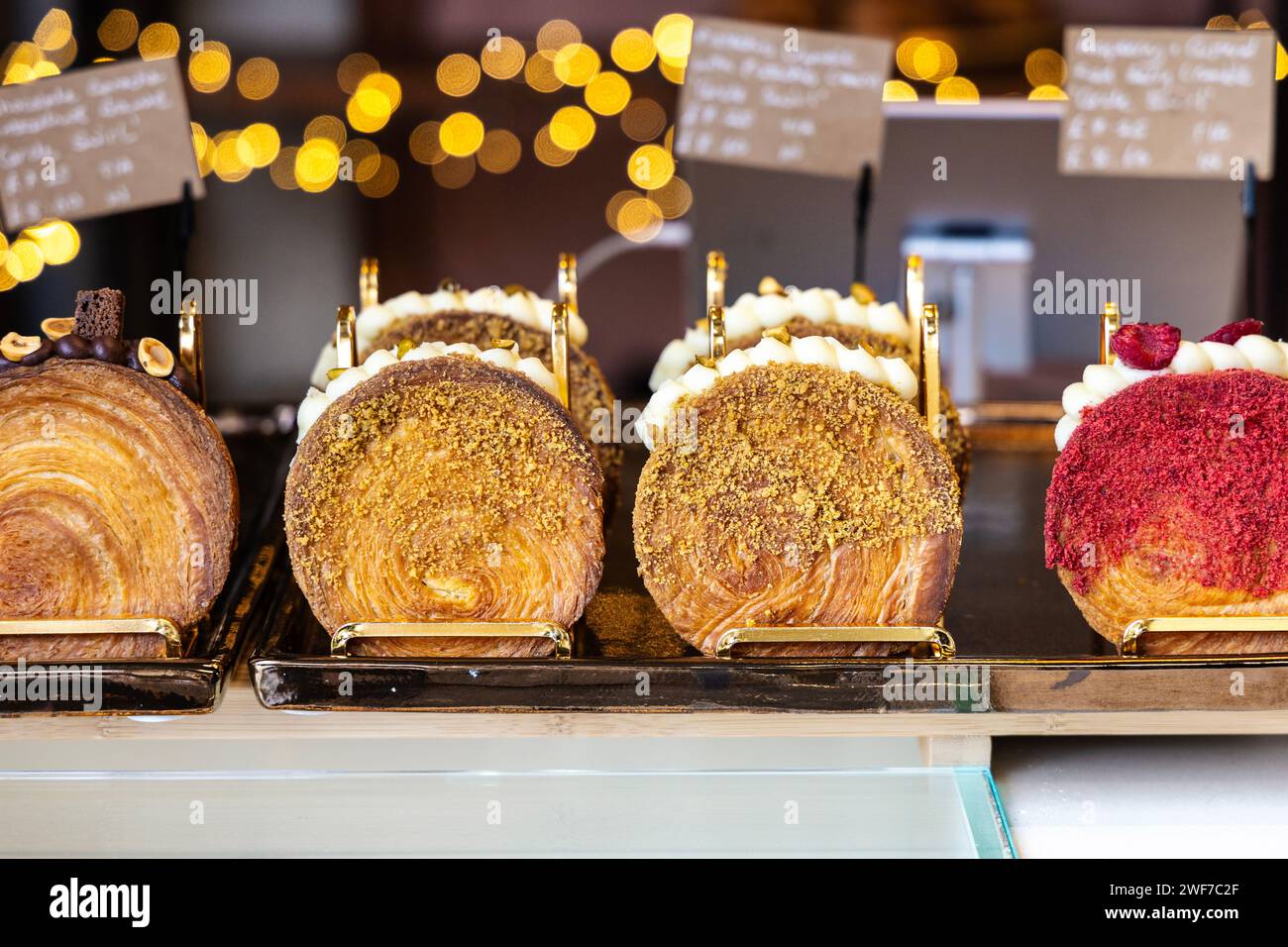Pistachio and raspberry cercle swirls (round croissants) at Yeast
