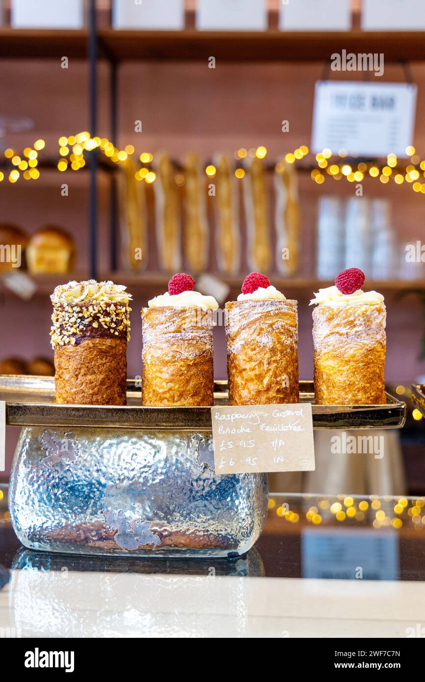 Selection of filled brioche feuilletée at Yeast Bakery, London, England ...