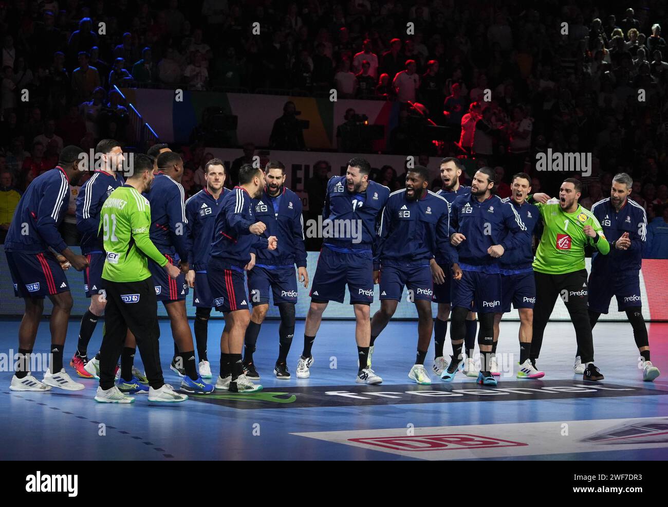 Cologne, France. 28th Jan, 2024. Team France before the Men's EHF Euro