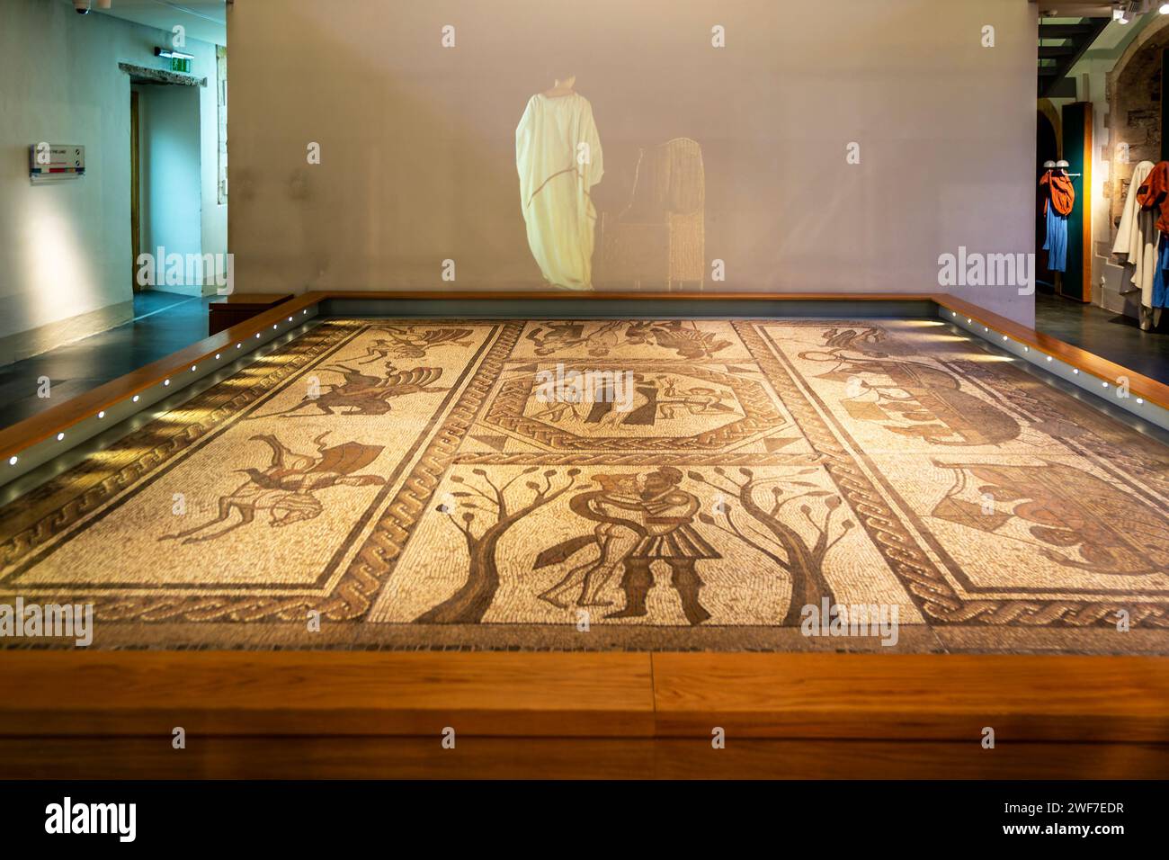 The Low Ham Roman mosaic inside the Somerset Museum, Taunton, Somerset, England, UK Stock Photo