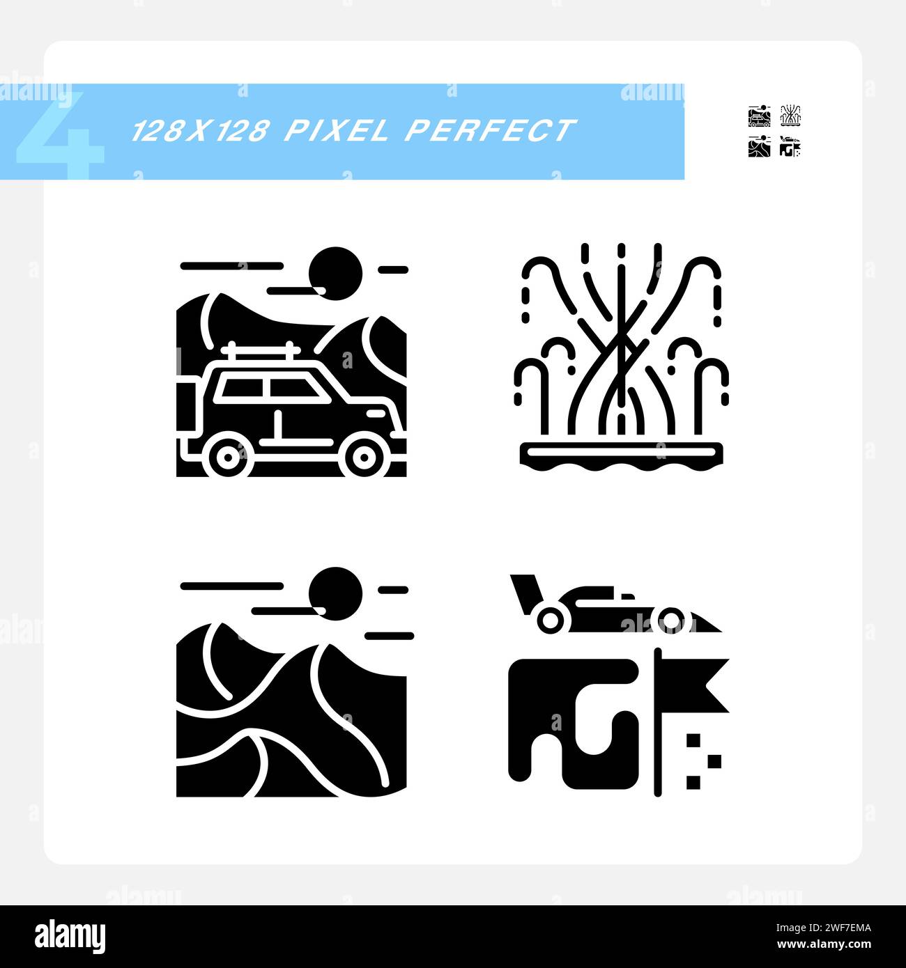 Sightseeing Dubai tourism black glyph icons set on white space Stock Vector