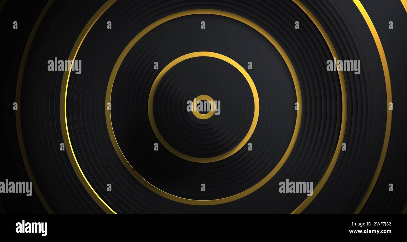 Abstract black and gold concentric circles create a dynamic background Stock Photo
