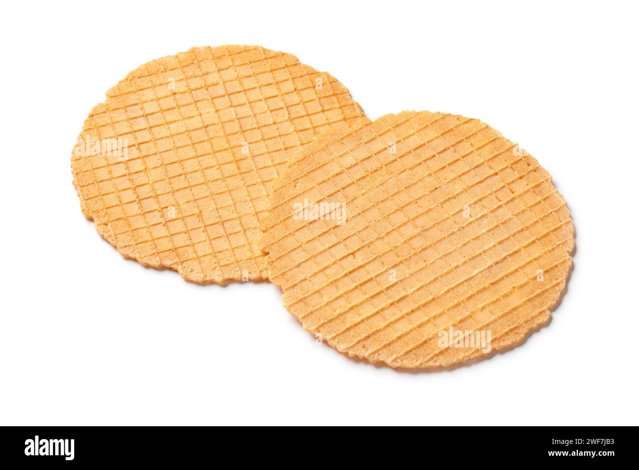 Pair of homemade fresh baked thin cheese waffles as a snack close up Stock Photo