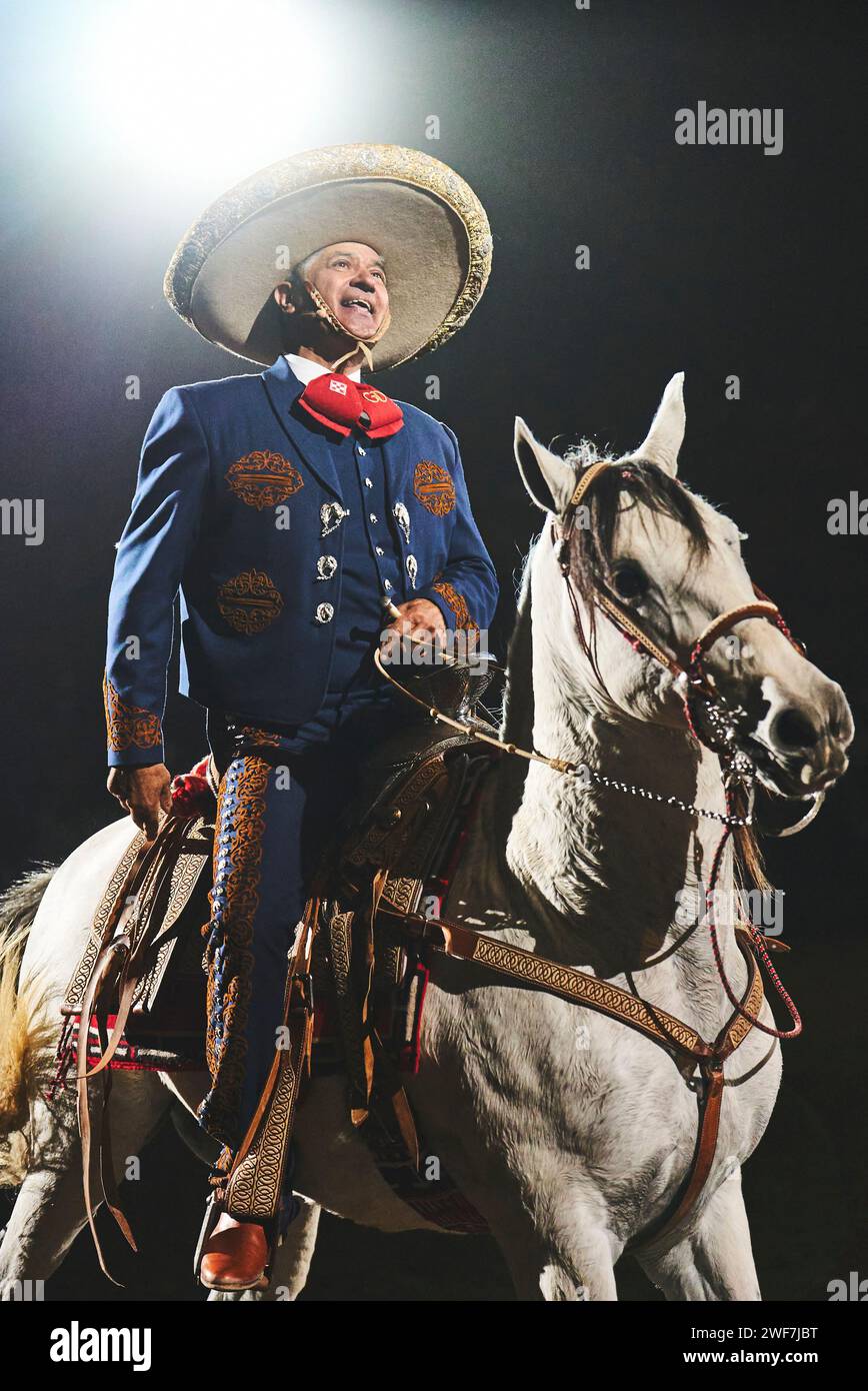 Man on horseback at Mexican rodeo Stock Photo