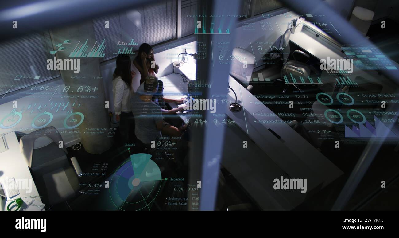 Image of financial data processing over diverse business people Stock ...