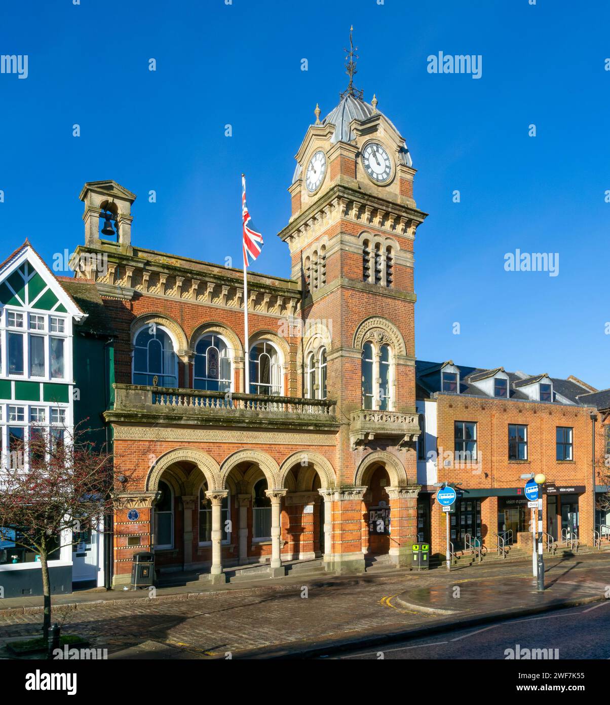 Clock tower of Town Hall, Hungerford, Berkshire, England, UK built 1871 Stock Photo