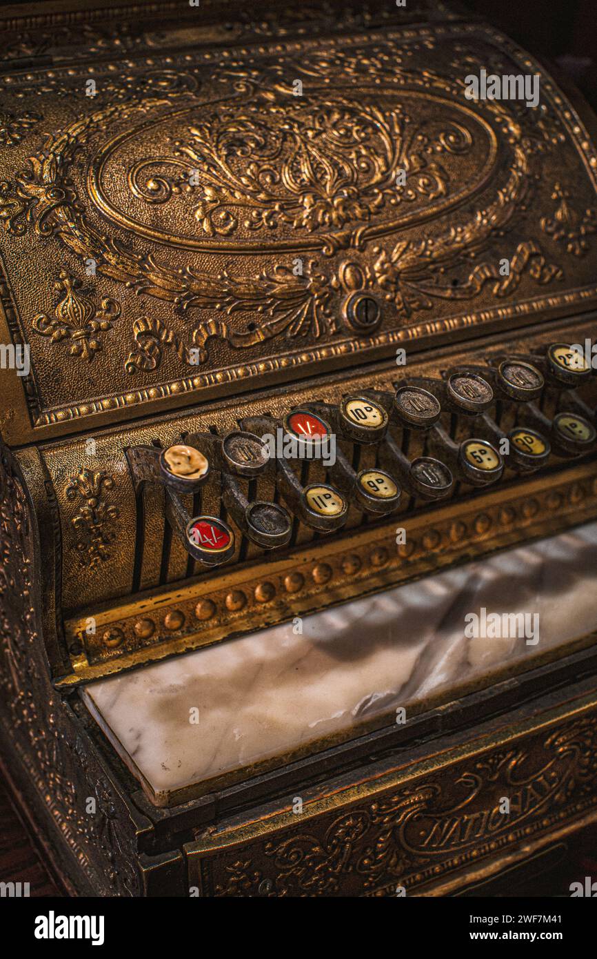 Antique brass national cash register till cash register Stock Photo