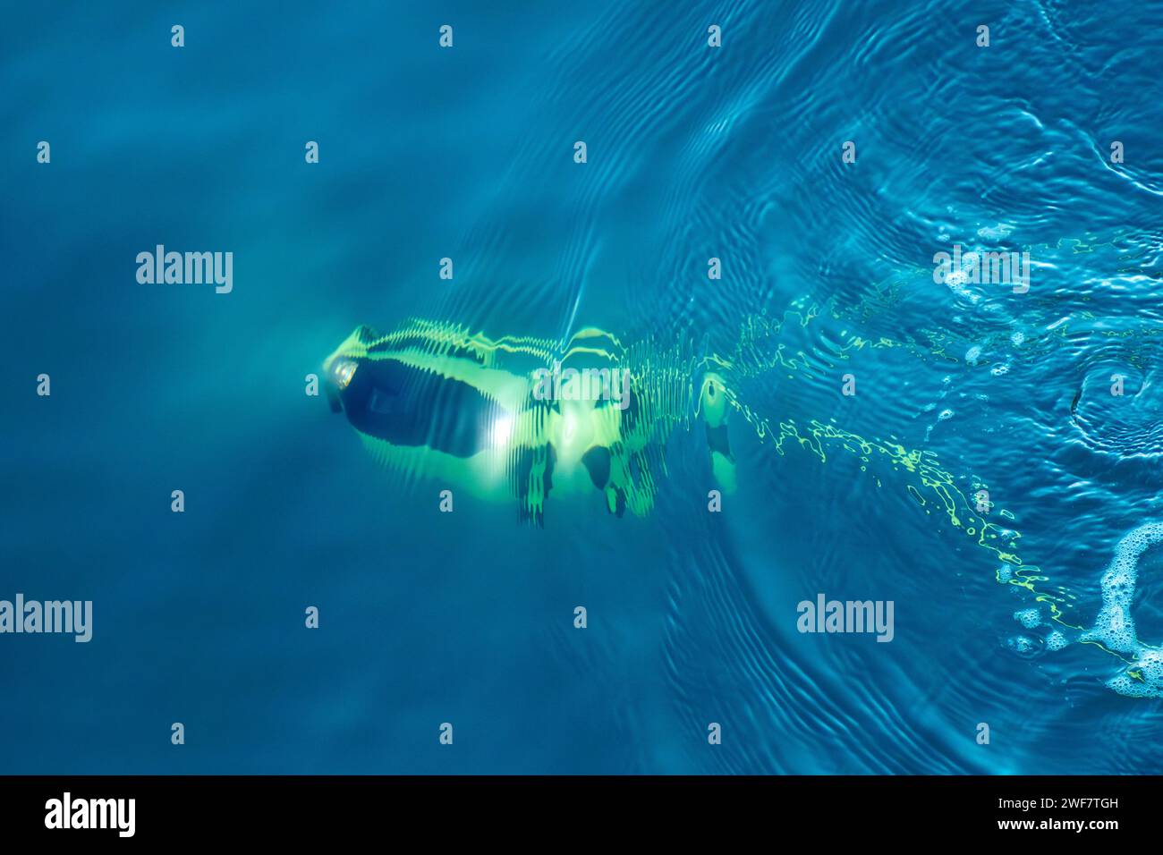 A submarine underwater drone exploring the abyss Stock Photo
