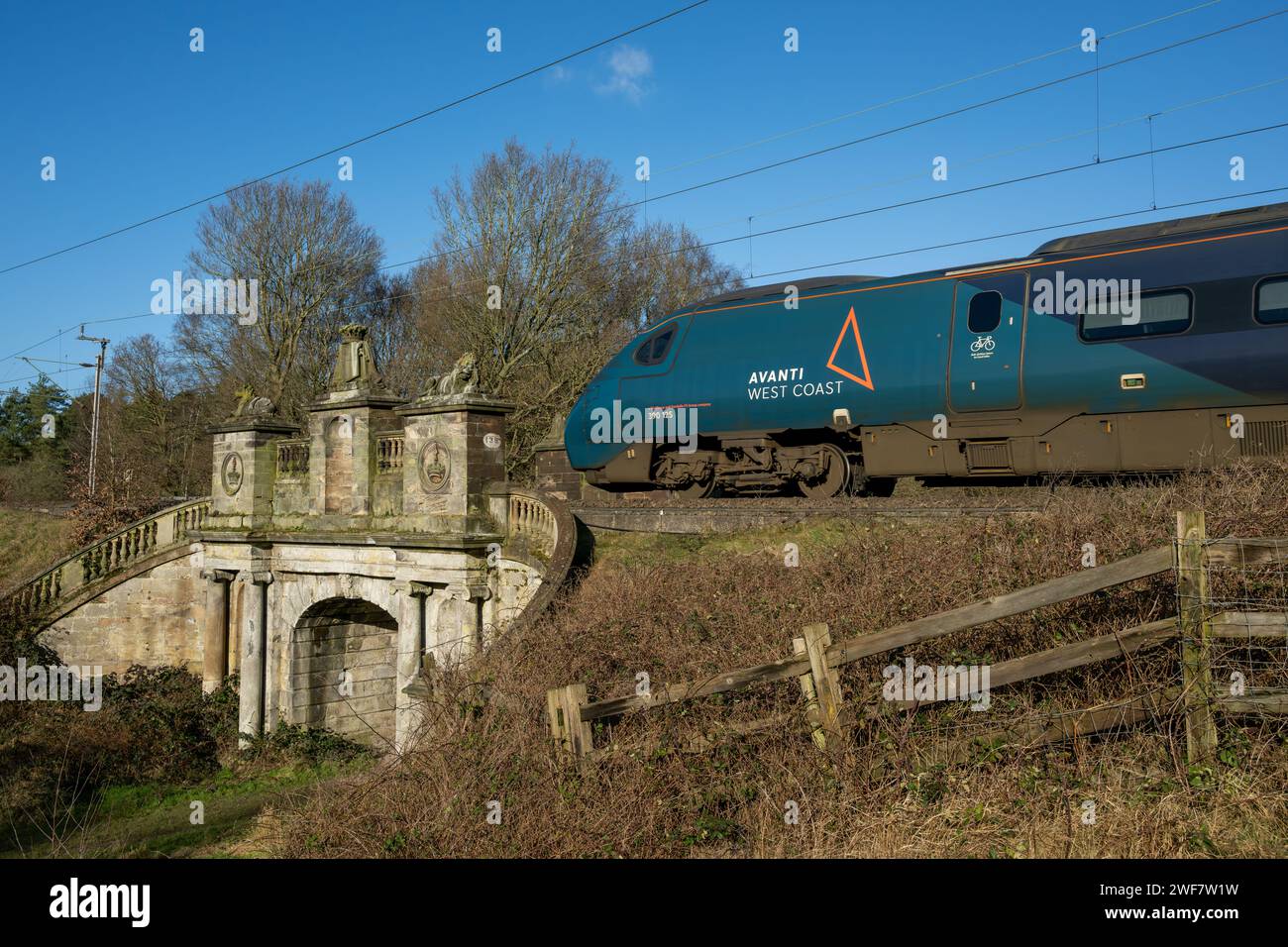 COLWICH, STAFFORDSHIRE, ENGLAND. JANUARY 2024. Avanti train travelling
