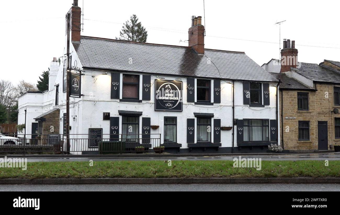 Screen grab taken from PA video of the Three Horseshoes pub in Oulton, Leeds, where a newborn baby was found dead in a pub toilet on Sunday afternoon. Police are urging the mother of the newborn to get medical help. Picture date: Monday January 29, 2024. Stock Photo