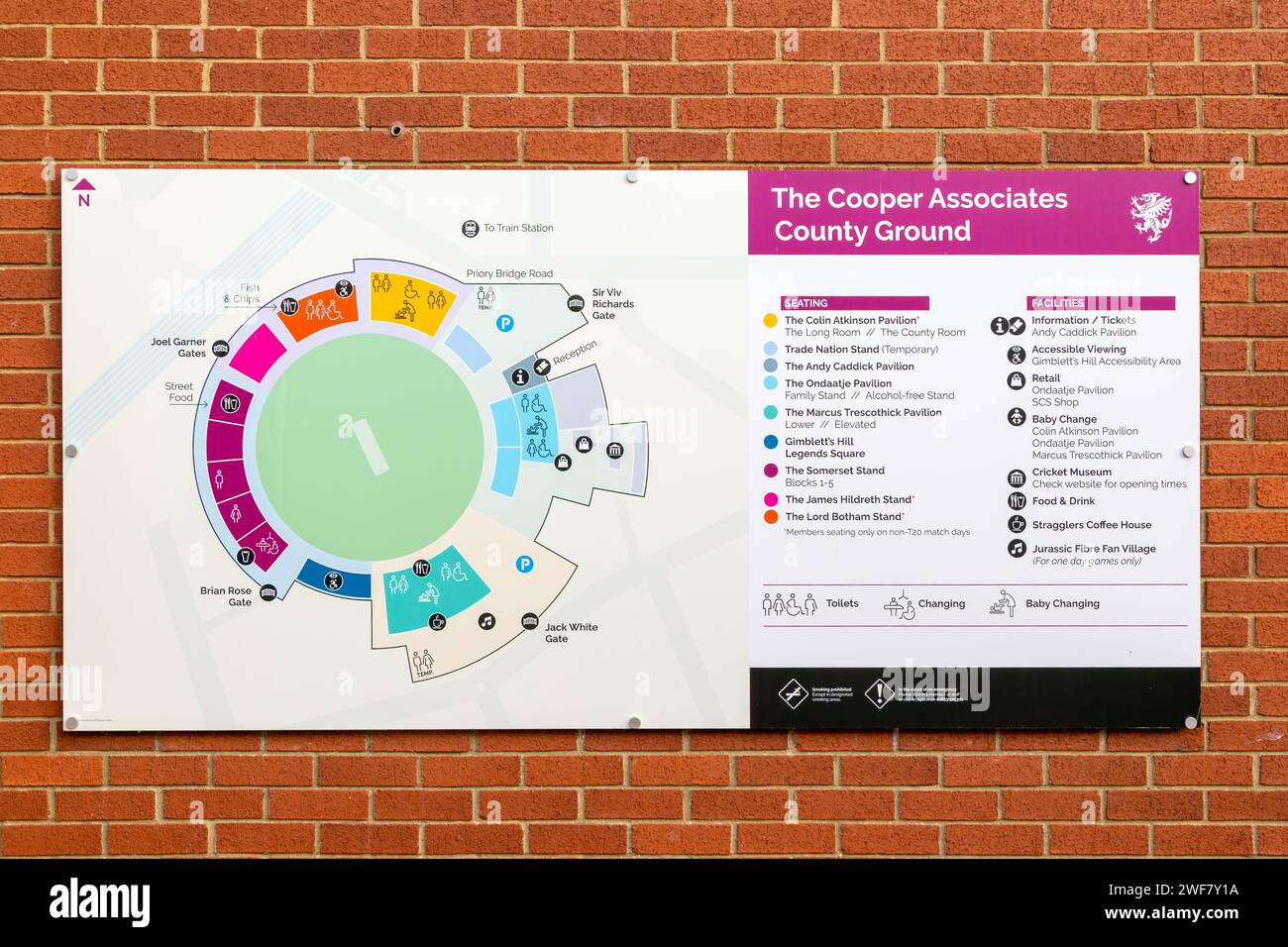 Plan map of layout, County Ground, Somerset County Cricket club, Taunton, Somerset, England, UK