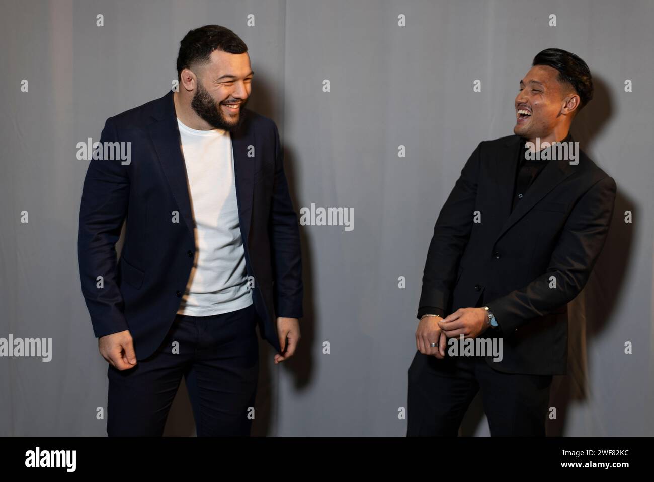 Marcus Smith & Ellis Genge, both English professional rugby union players photographed in London, January 2024 Stock Photo