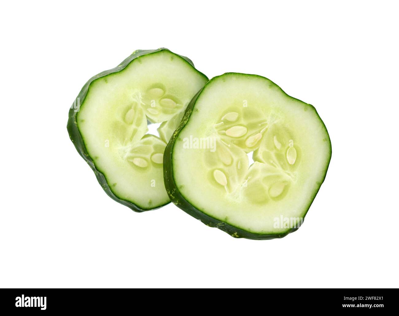 Cucumber slice isolated on white background. Full depth of field Stock Photo