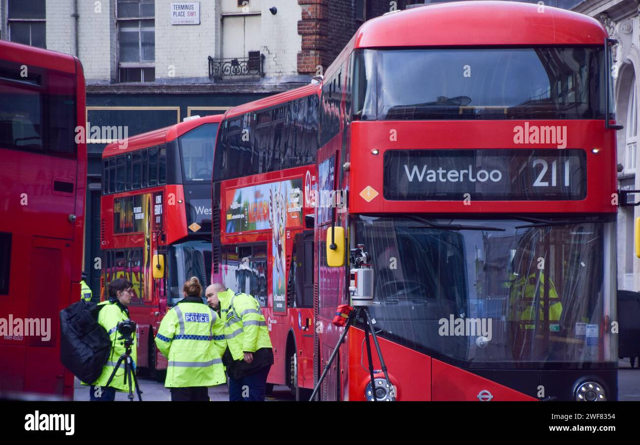 January 29 2024 London England UK Police On The Scene After A   January 29 2024 London England Uk Police On The Scene After A Person Was Killed When A Bus Crashed Into A Bus Stop Outside Victoria Station In London Credit Image Vuk Valciczuma Press Wire Editorial Usage Only! Not For Commercial Usage! 2WF8354 