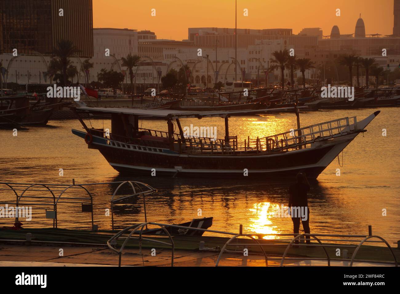 Dhow boat cruise during the sunset Stock Photo