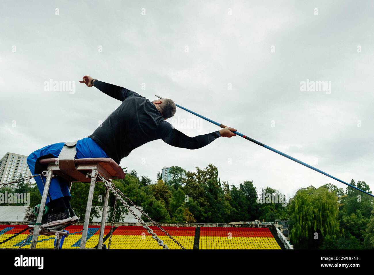 male para athlete javelin throw in summer para athletics championships Stock Photo