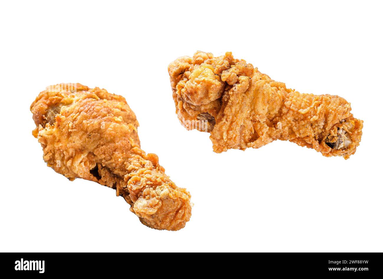 crispy kentucky fried chicken drumstick. Isolated on white background. Top view Stock Photo