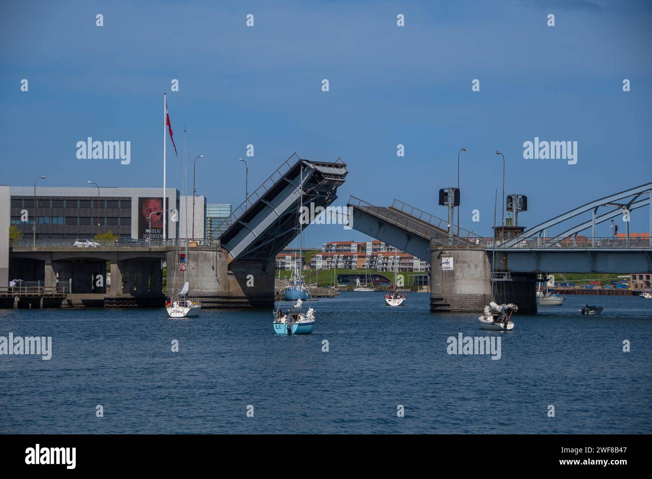 Sonderburg, Denmark  16 May 2023,  The 'Kong Christian X Bro' bridge in the Danish city of Sonderborg Stock Photo