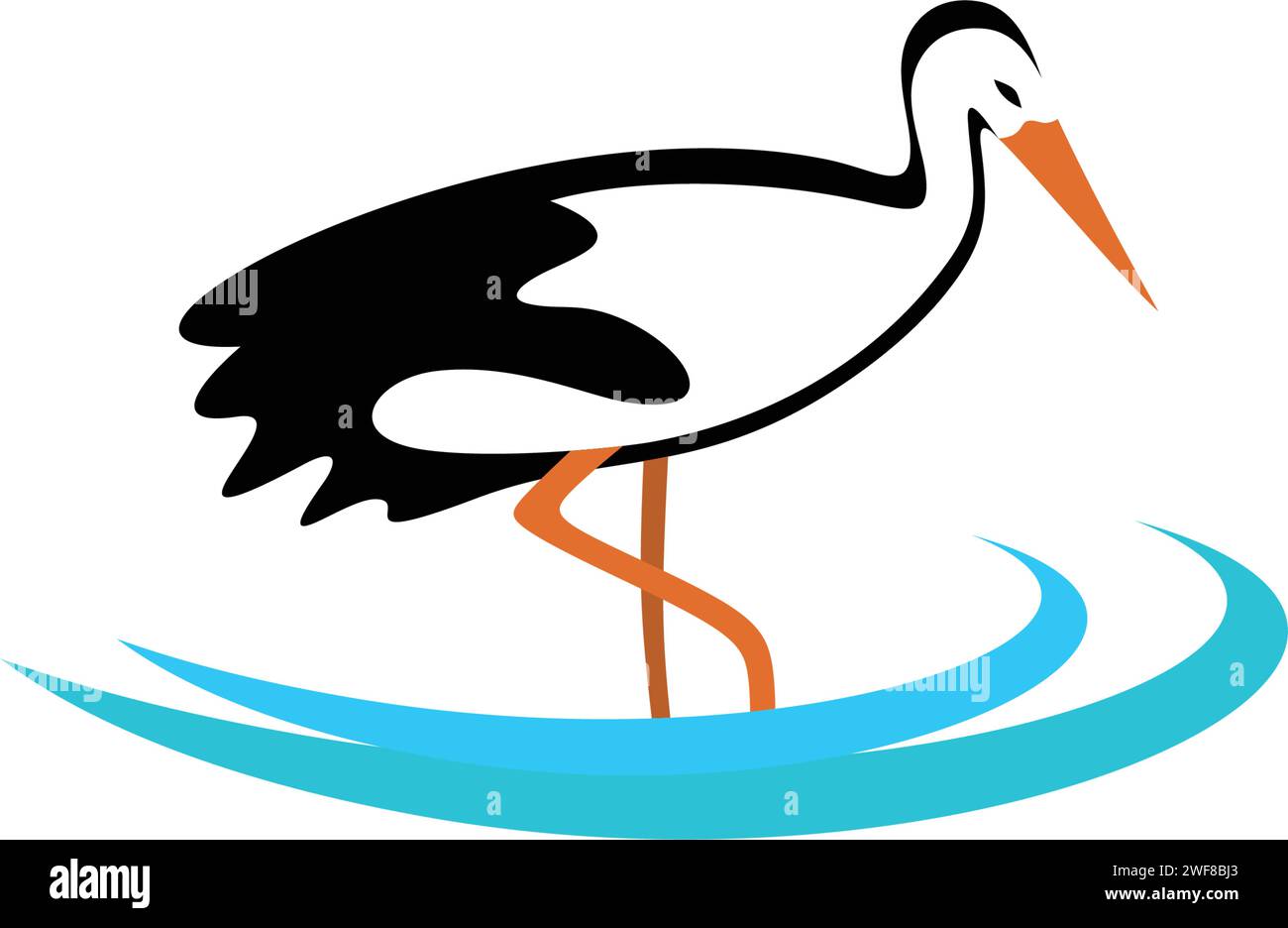 stork in pond logo vector icon clipart Stock Vector