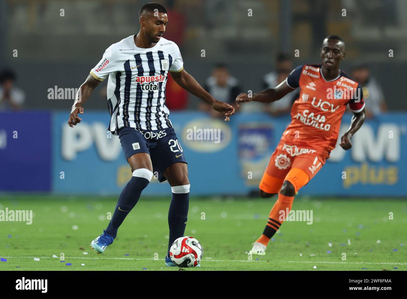 Aldair Fuentes of Alianza Lima during the Liga 1 match between Alianza de Lima and Cesar Vallejo played at Nacional Stadium on January 28, 2024 in Lima, Peru. (Photo by Miguel Marrufo / PRESSINPHOTO) Stock Photo