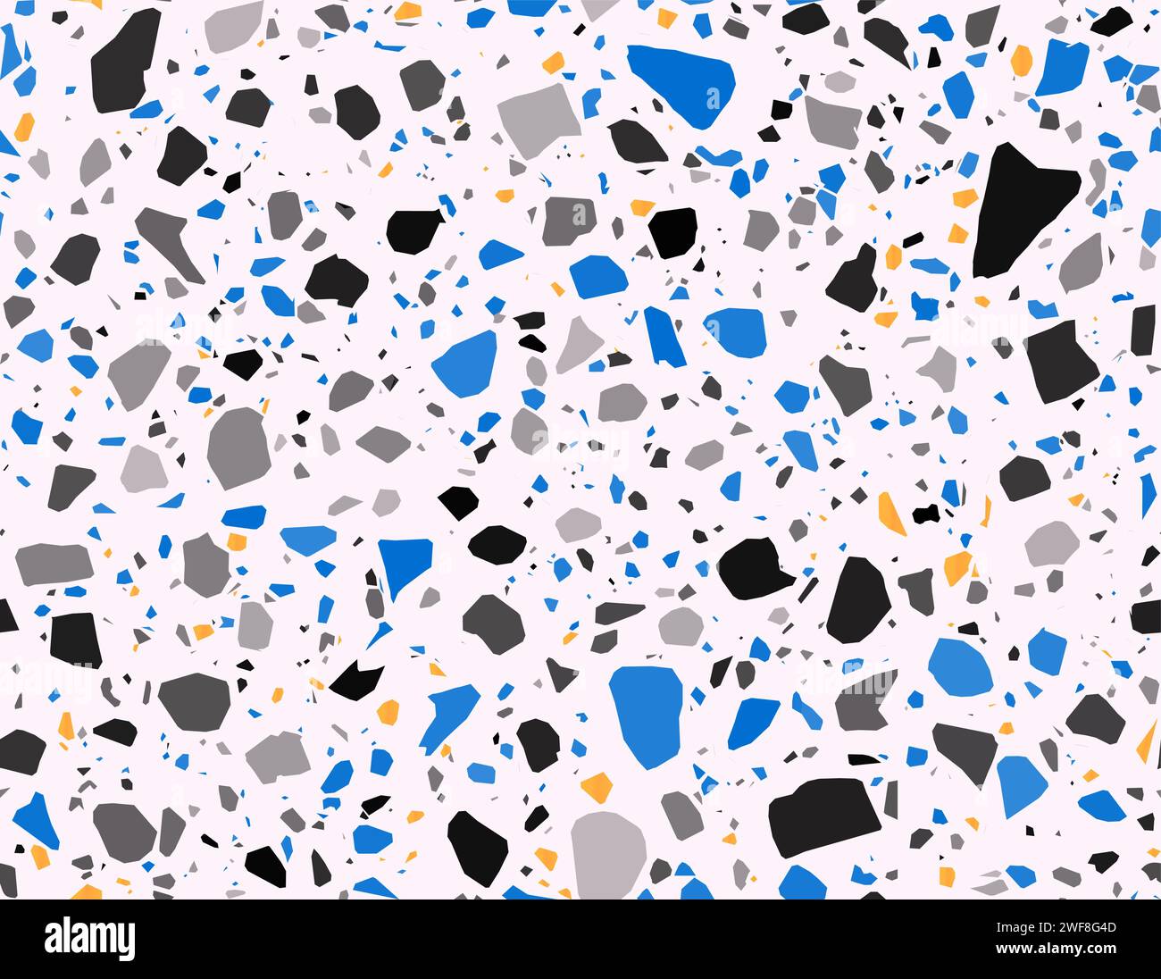 Terrazzo blue, yellow, gray and black ceramic tile pattern, terazo or terazzo mosaic, vector background. Terrazo marble stone floor texture of color ceramic pieces or broken marble stones for interior Stock Vector