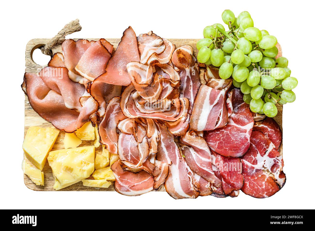 Set of cold cured italian meat Ham, prosciutto, pancetta, bacon with