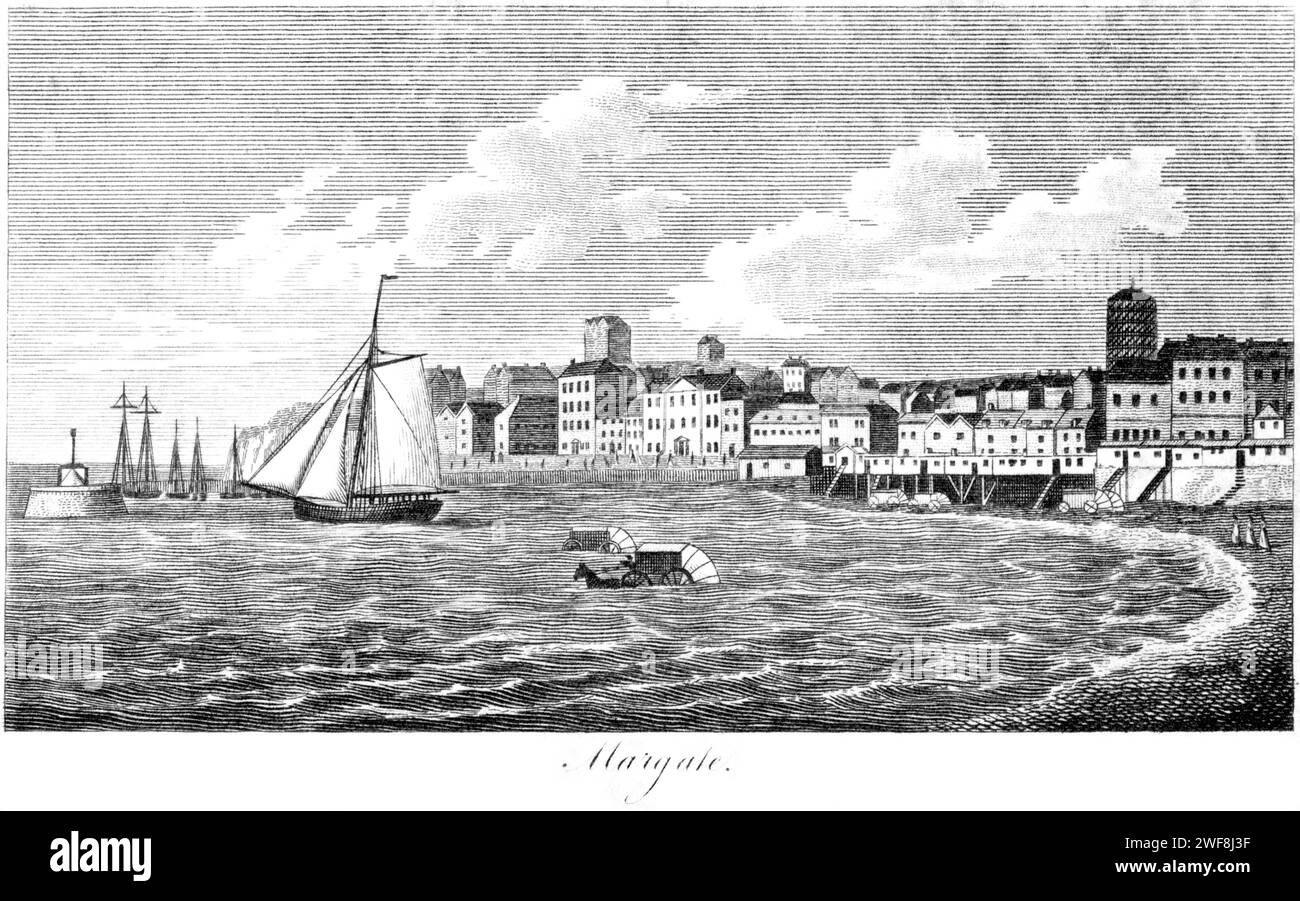 An engraving of Margate, Kent UK scanned at high resolution from a book printed in 1806. This image is believed to be free of all historic copyright. Stock Photo