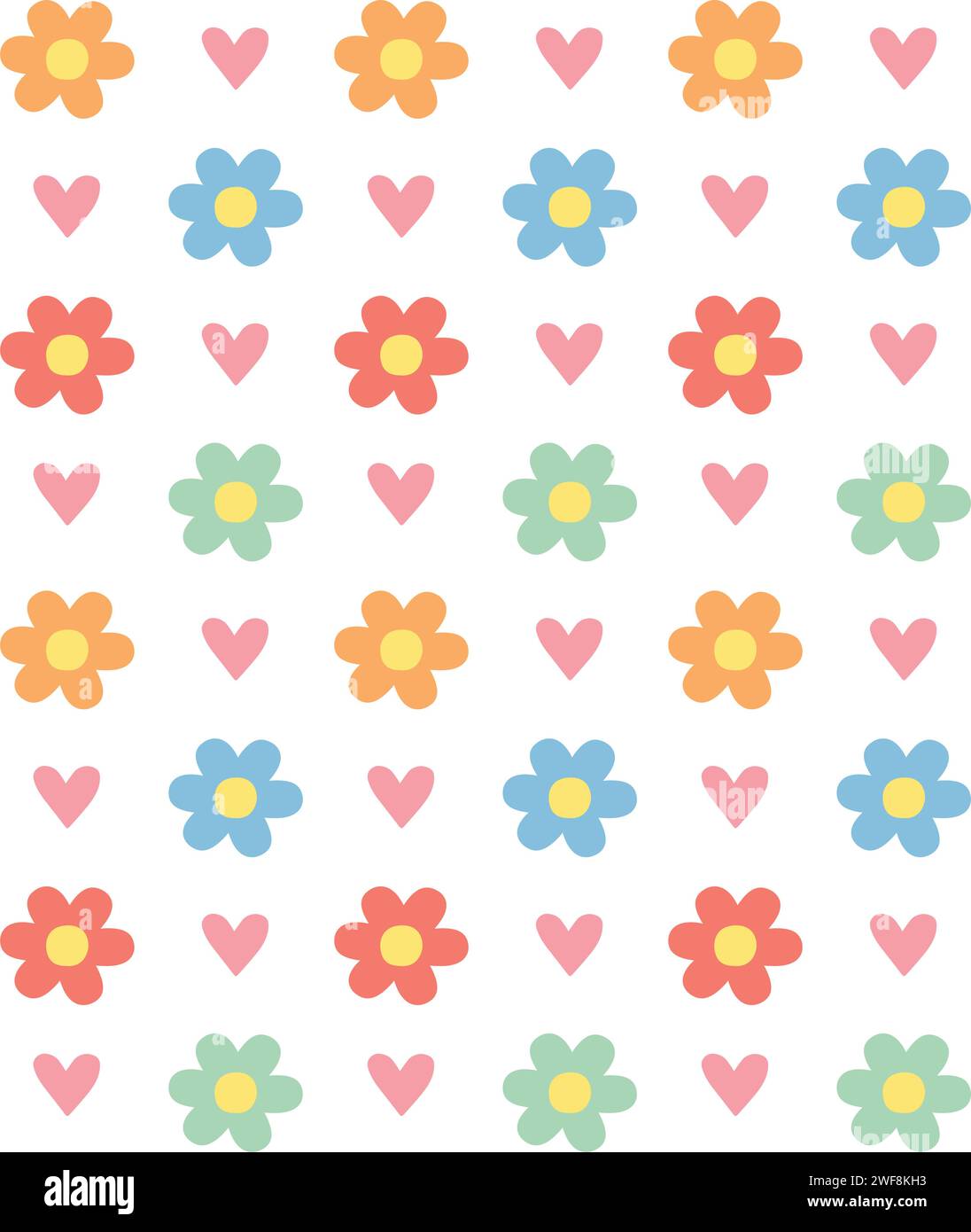 Vector seamless pattern of different color flat hand drawn flowers and ...
