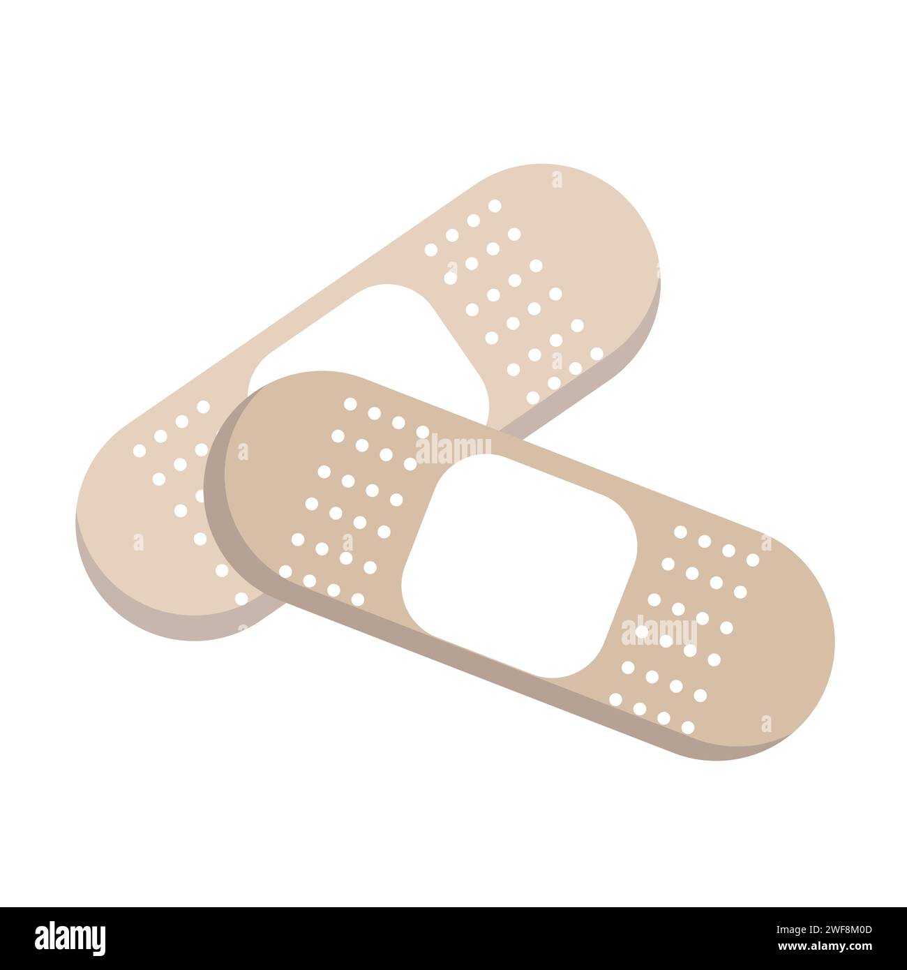 Two light beige medical patches with holes and absorbent cotton in the middle. Medical material for treating wounds. Vector Stock Vector