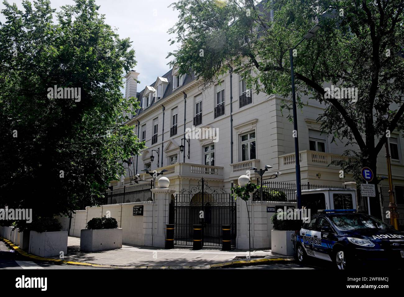 The British embassy in Buenos Aires surrounded with tight security measures. Stock Photo