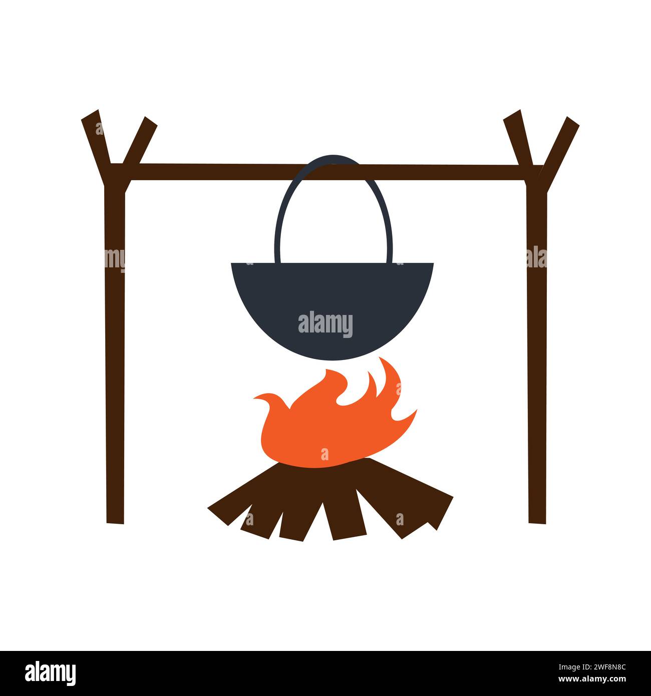 Pot Over Bonfire Icon Vector Illustration Stock Vector