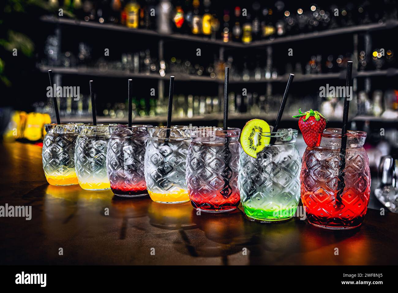 A glass of refreshing lemonade served in a bar. It's mixed in an alcohol vriety Stock Photo