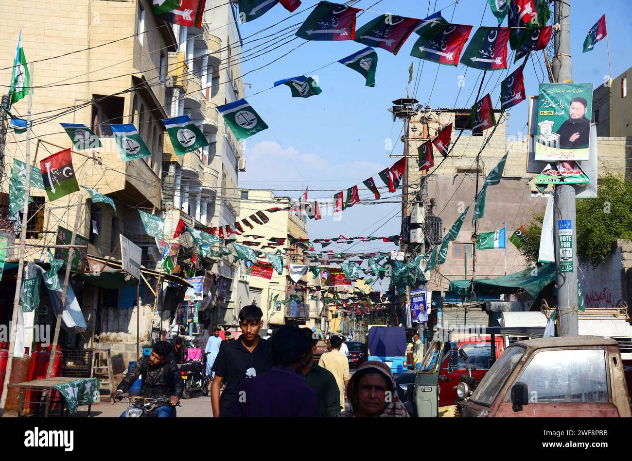KARACHI, PAKISTAN, JAN 29 Banners and flags of different political