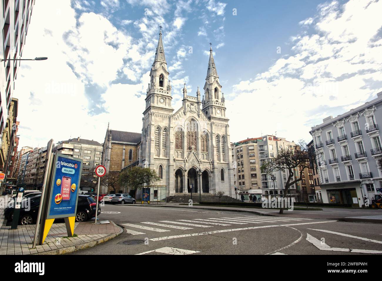 Aviles, The Parish Church of Santo Tomás de Canterbury, is located in the Plaza de La Merced. Asturias, Spain. It is worth going inside to see it beca Stock Photo