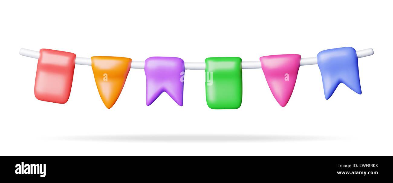 3D Pennant Bunting Flags Isolated on White Stock Vector